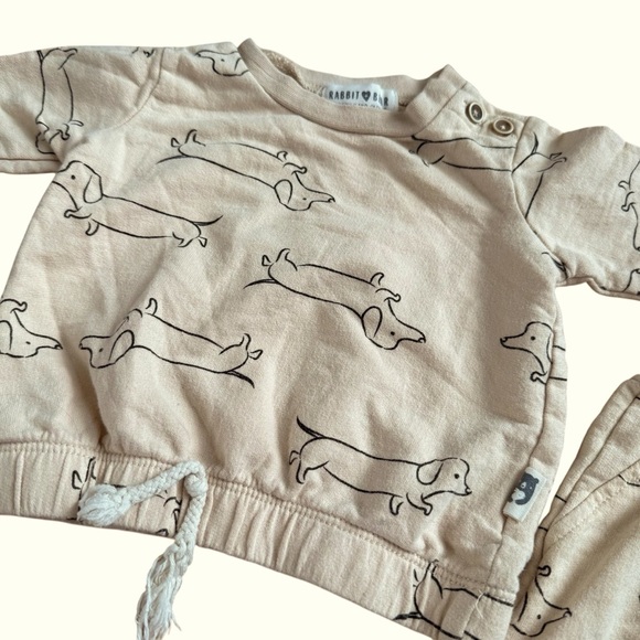 Rabbit + Bear Organic Cotton Dachshund Puppy Sweatshirt & Pants 2PC set 3-6M - Picture 3 of 6
